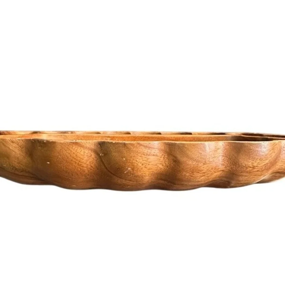 Vintage Monkey Pod Wood Serving Tray Scalloped 4 Compartment Platter Brown 18in